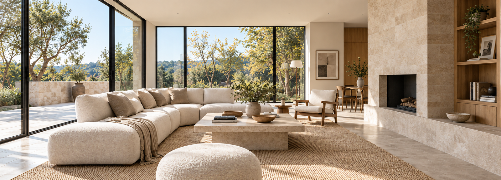 Modern architectural interior space illuminated with soft natural daylight